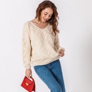 Heart textured popcorn sweater